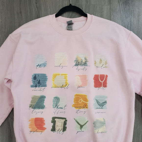 Taylor Swift Sweatshirt Folklore Album Size M Pink Crewneck Watercolor - Picture 1 of 13
